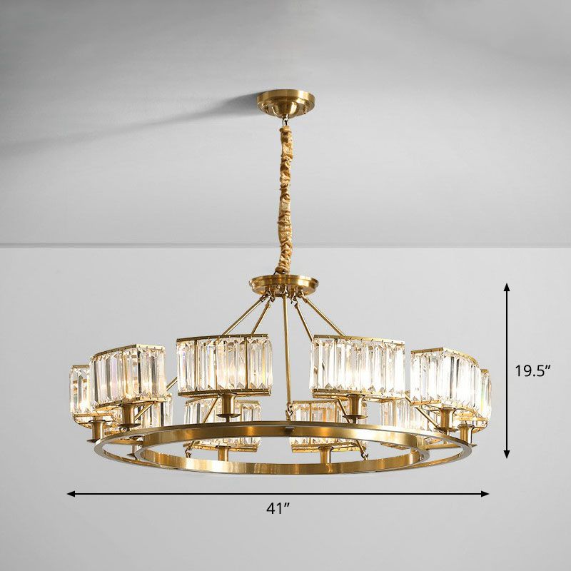 Round Chandelier Pendant Light Contemporary K9 Crystal Living Room Hanging Light in Gold