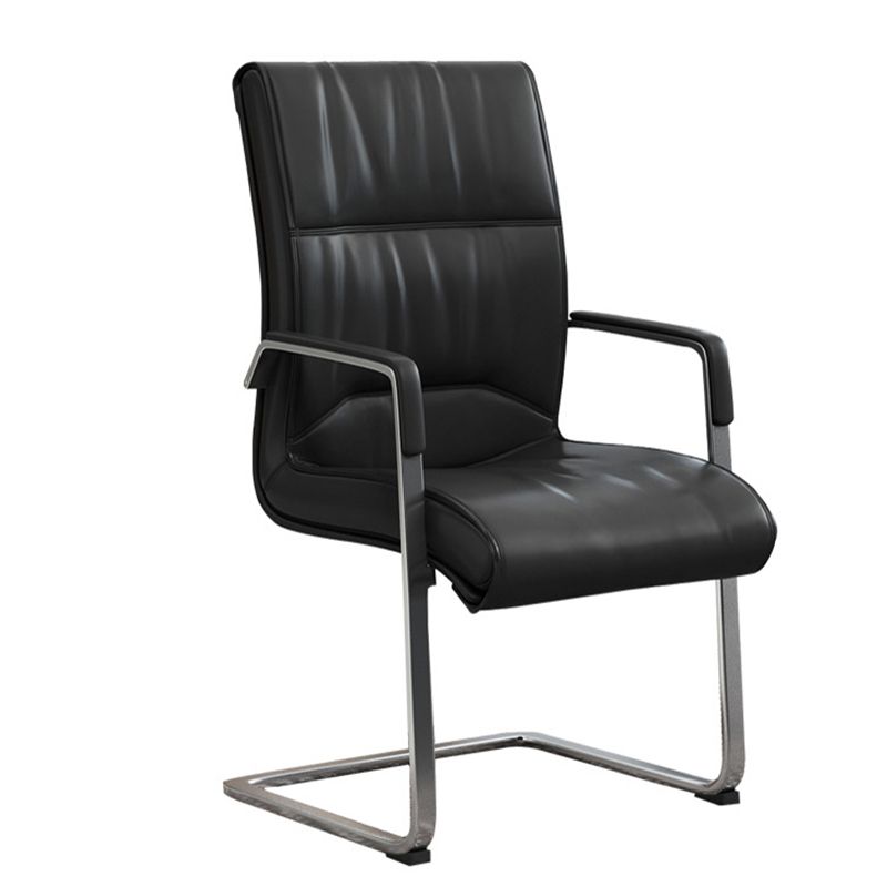 Contemporary Desk Chair Black Leather No Wheels Office Chair