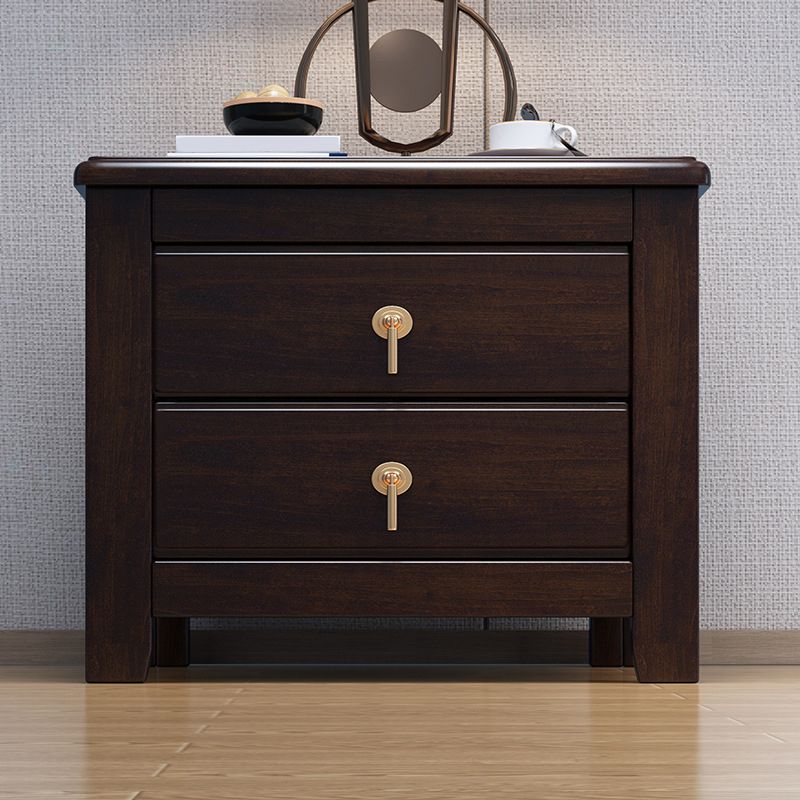 2 Drawers Night Table Contemporary Solid Wood Nightstand Espresso Wood