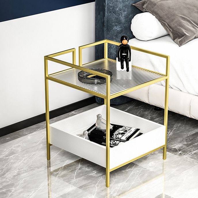 Glass Top Night Table with Shelves Contemporary Metal Nightstand