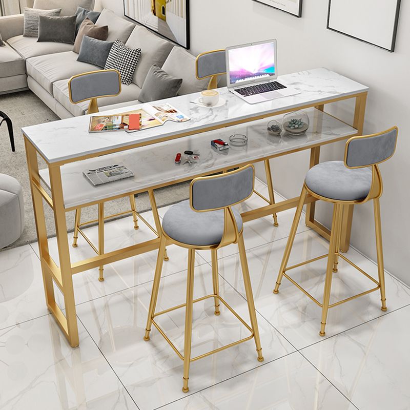 Rectangle Bistro Bar Height Cocktail Table Marble Footrest Indoor Bar Table in Gold