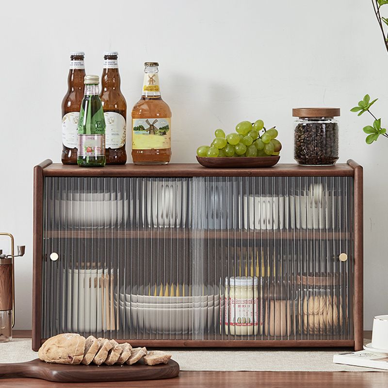 Contemporary Solid Wood Sideboard Cabinet in Brown with Glass Doors