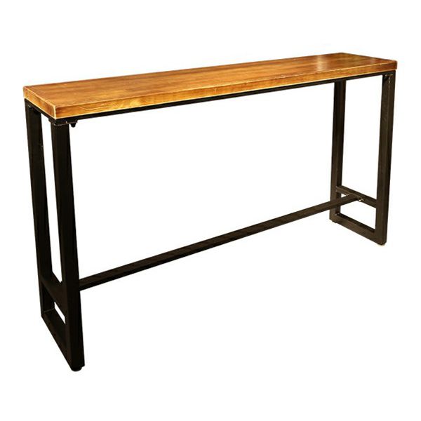 Solid Wood Top Bar Dining Table Modern Bar Table with Trestle Base in Black