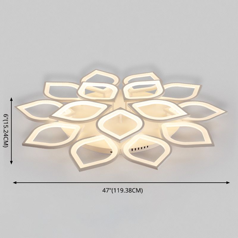 White Floriated LED Semi Flush Mount in Modern Simplicity Metal Ceiling Light with Acrylic Shade