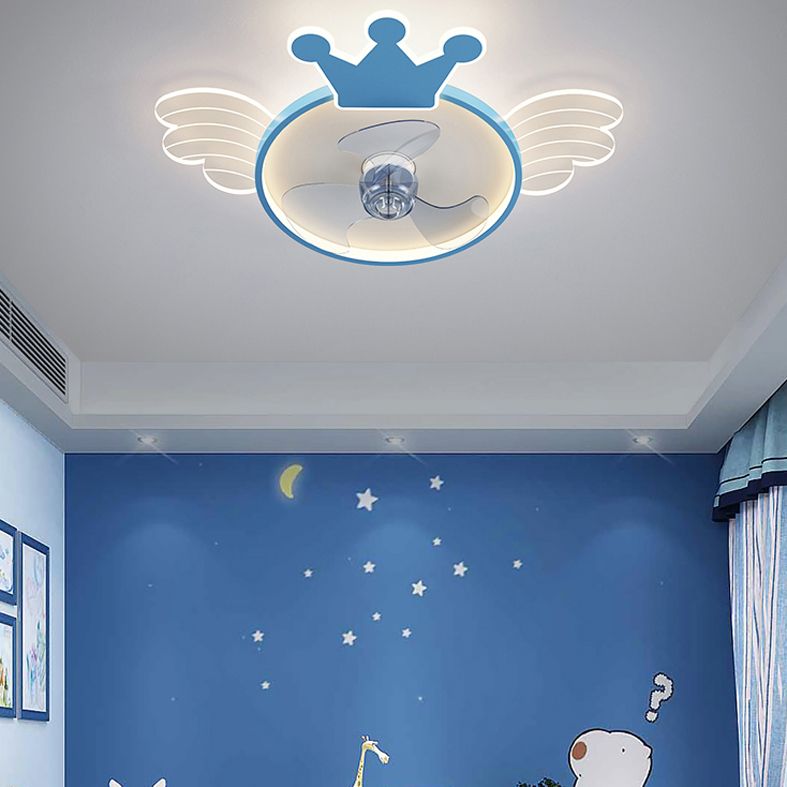 Acrylic Crown and Wings Fan Lamp Cartoon LED Semi Flush Mounted Light for Kids Room