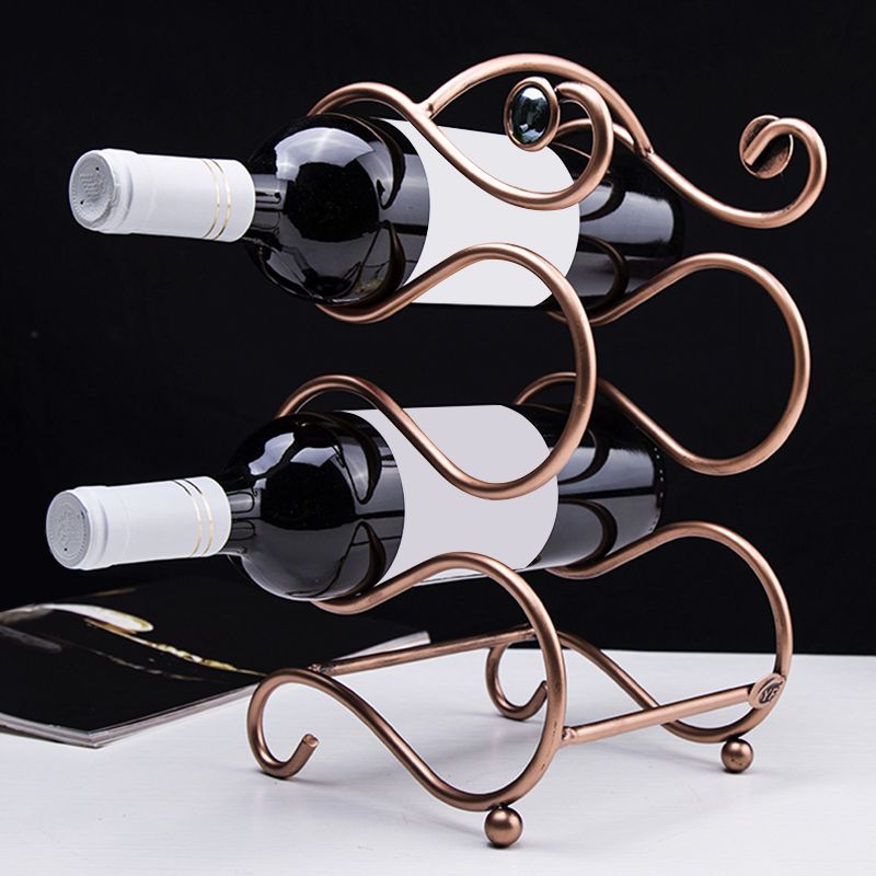 Copper Metal Wine Bottle Rack Contemporary Countertop Bottle Holder