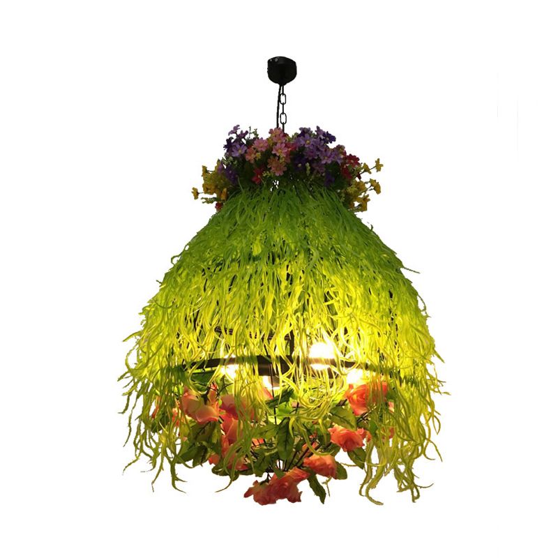 Plant Restaurant Chandelier Lighting Fixture Industrial Metal 4 Bulbs Green LED Drop Lamp