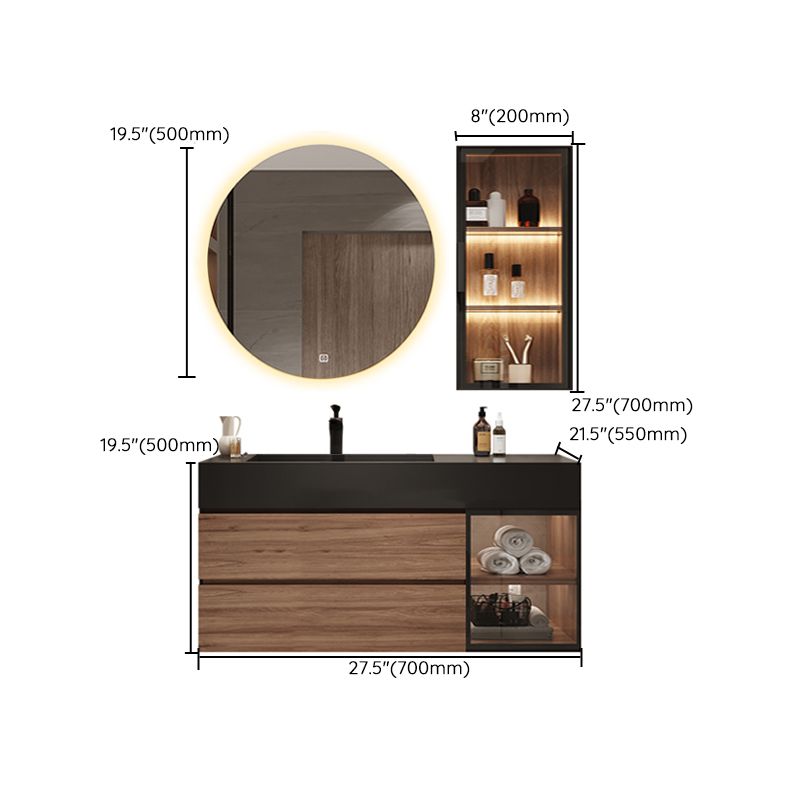 Waterproof Vanity Single Sink Drawers Wood Frame Wall-Mounted Vanity with Mirror