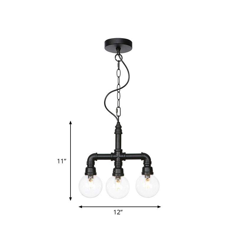 Metallic Black Hanging Lighting Pasping 3/4 Köpfe Vintage LED Kronleuchter Anhängerlampe mit Kugel klarer Glasschatten für Bar