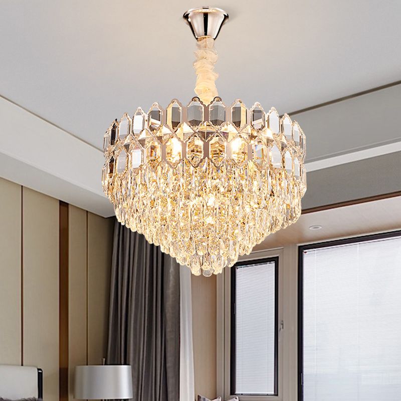 Conical Pendant Lighting Modernism K9 Crystal 6/8 Lights Champagne Chandelier Light Fixture, 16"/19.5" Wide