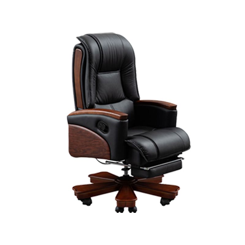 Modern Slide Office Chair Leather Adjustable Seat Height Desk Chair in Black