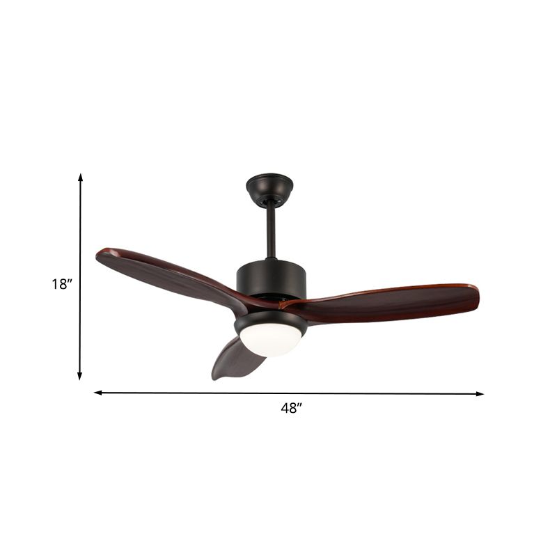 Metal Cylinder 3 Blades Ceiling Fan Lamp Vintage Living Room LED Semi Flush Mounted Light in Dark Coffee, 48" Wide