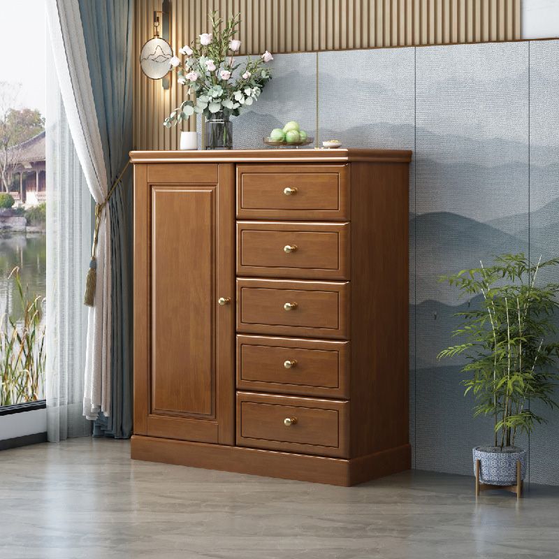 15.74" Wide Accent Cabinet Rubberwood Side Cabinet with 1 Doors and 5 Drawers