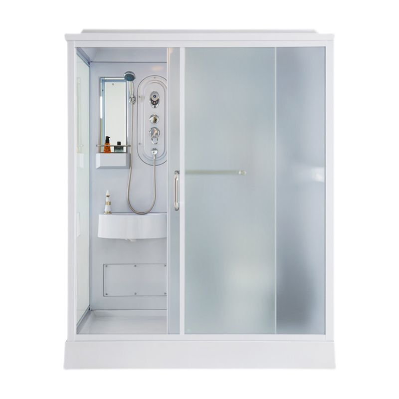 Modern Shower Stall Frosted Single Sliding Shower Stall in White