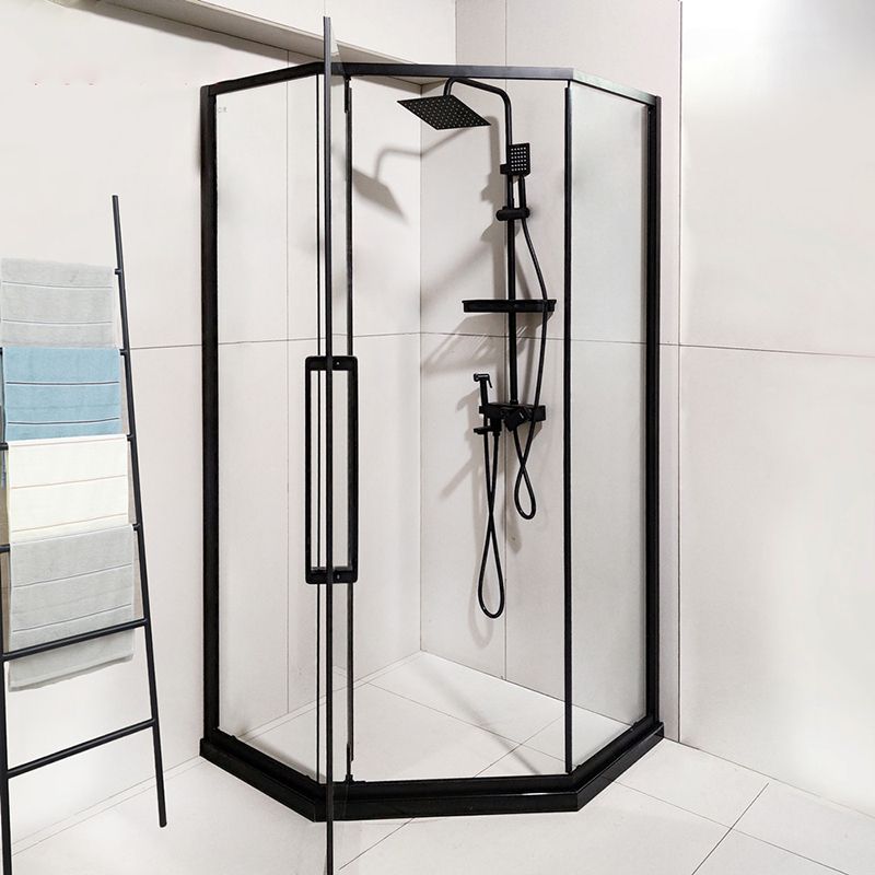 Transparent Diamond Shape Glass Shower Bath Door Metal Black Framed Shower Door