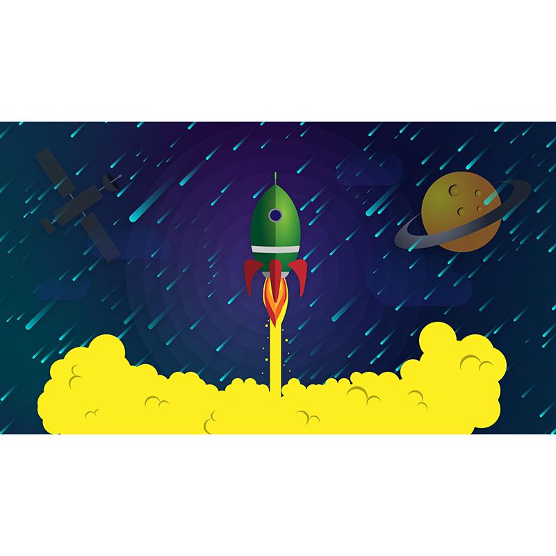 Rocket Launching Wallpaper Mural Creative Wall Covering for Kids Nursery Bedroom