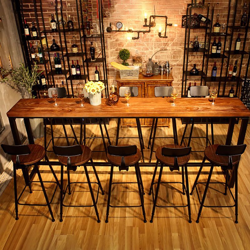 Brown Trestle Industrial Cocktail Bar Table Rectangle Footrest Indoor Bar Wine Table