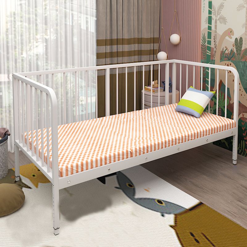 Contemporary Standard Bed White Metal Kids Bed with Guardrail