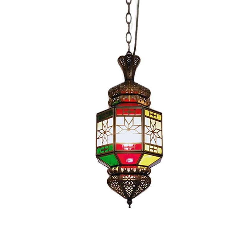 1-Light Hanging Lighting Vintage Living Room Ceiling Pendant Lamp with Lantern Metal Shade in Bronze