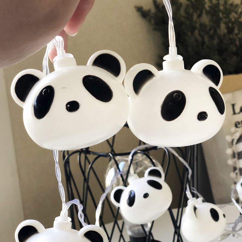 40 Heads Nursery Lighting String Cartoon White Battery/USB Powered LED Party Light with Panda Plastic Shade, 6m