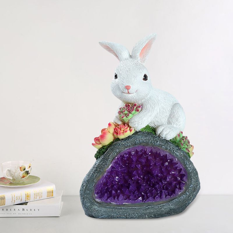 White Rabbit Solar Path Lighting Ideas Cartoon LED Resin Table Lamp for Courtyard