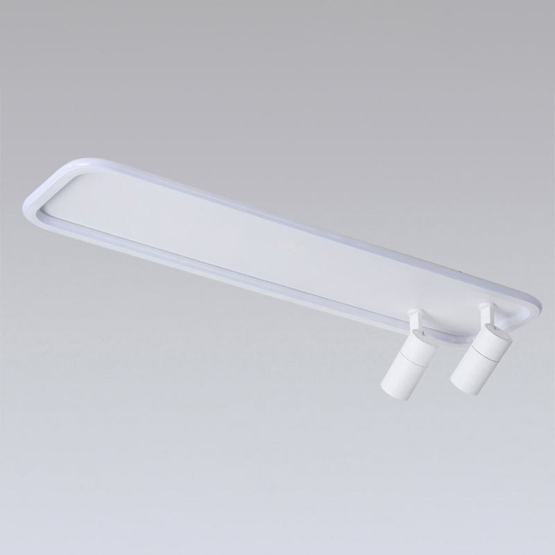 2-Light Rectangular LED Semi Flush Mount in Modern Minimalist Style Aluminium Ceiling Light in White