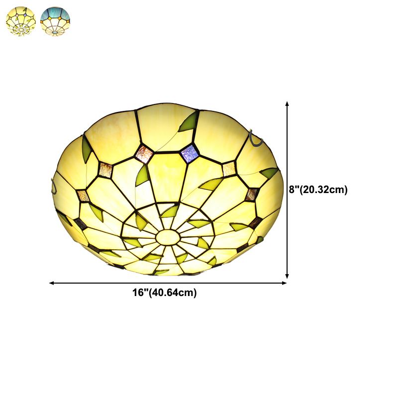 Tiffany Style Bowl Shape Flush Mount Glass 1 Light Ceiling Light for Bedroom