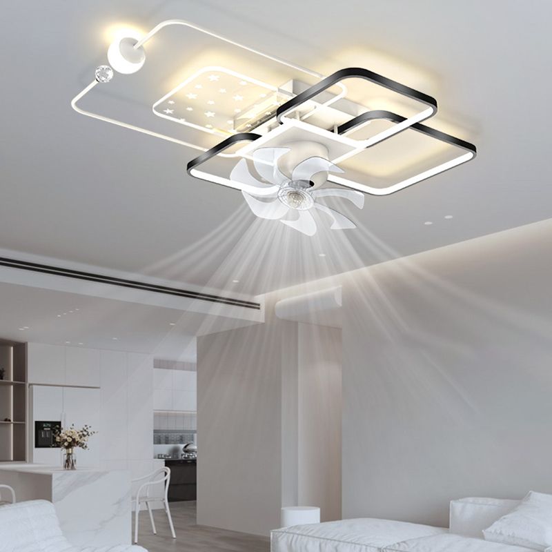 Modern LED Ceiling Fan Fixture Geometric Metal Fan Lighting with Crystal Accent