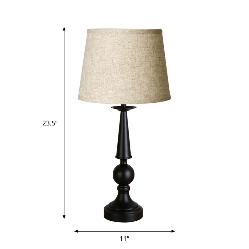 Single Light Barrel Nightstand Lamp Retro Style Black Fabric Shade Task Lighting