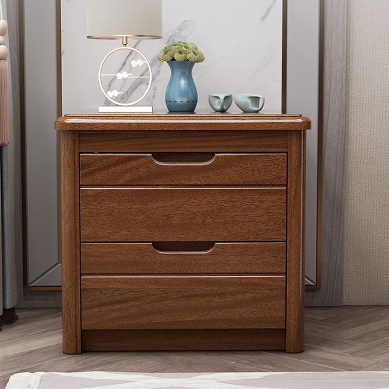 Walnut Bed Nightstand Contemporary Bedside Cabinet with Drawers