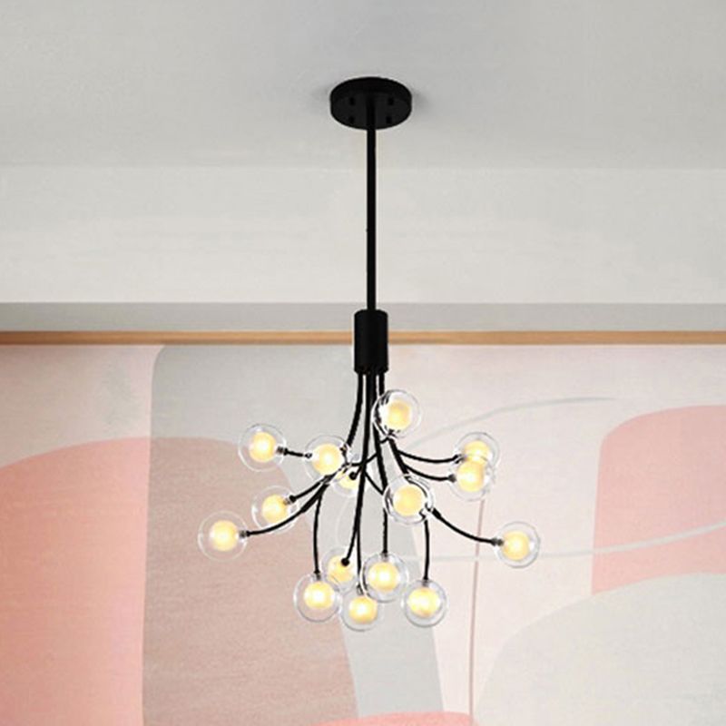 Black Finish Grape Hanging Chandelier 16 Lights Contemporary Metal Pendant Lamp