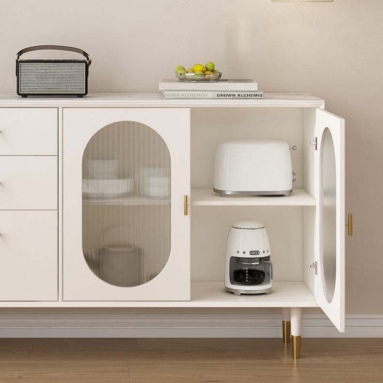 Glam Buffet Table Stone Sideboard Table with Doors for Kitchen