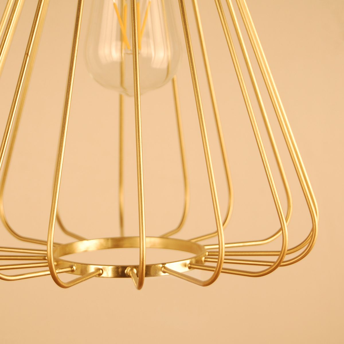 1 Bulb Conical Hanging Light with Cage Shade Vintage Loft Polished Brass/Copper Metallic Pendant Lamp for Kitchen