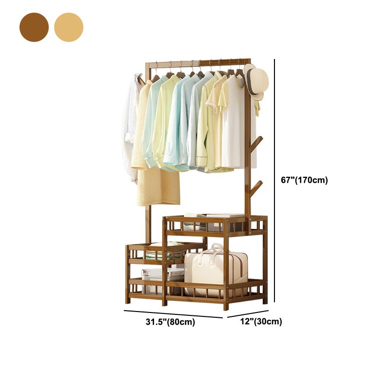 Modern Entry Hall Tree Wooden Shelves Coat Hanger Hallway Coat Rack