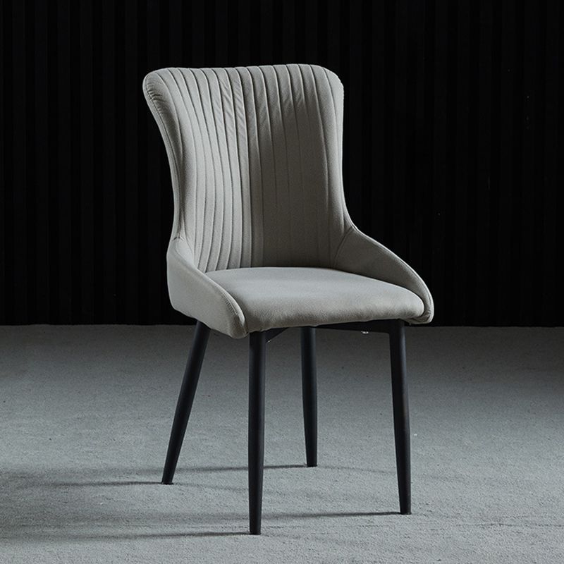 Modern Side Chair Leather Solid Back Armless Dining Chairs with Metal Legs