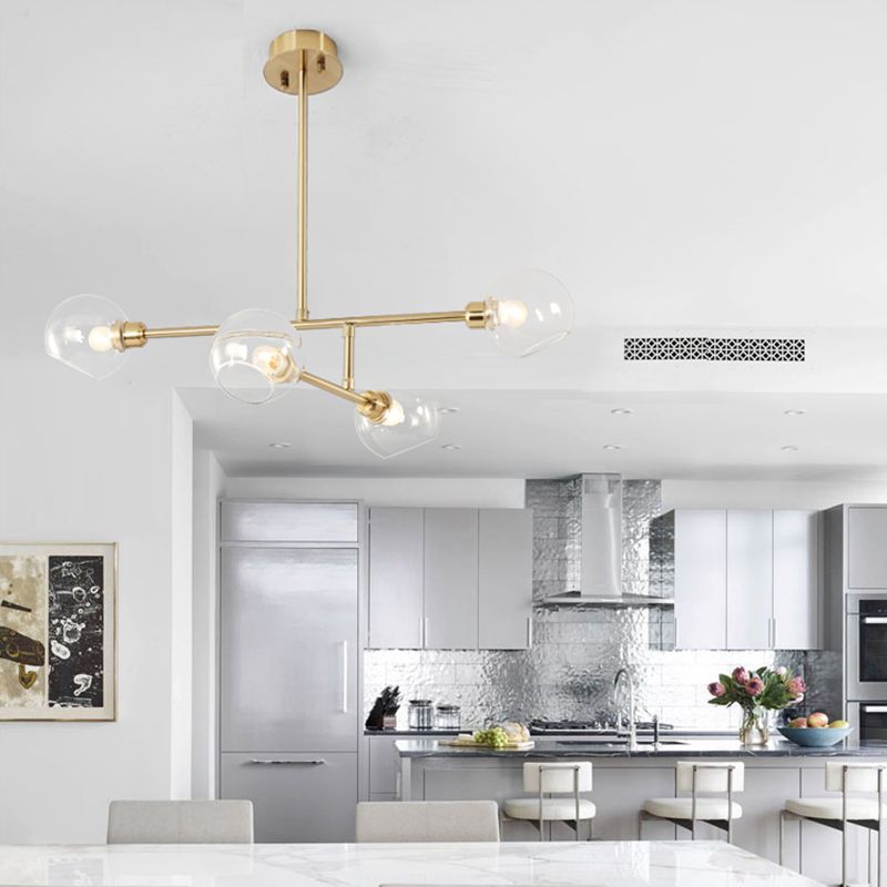 Open Kitchen Pendant Lighting Minimalist Ceiling Chandelier with Dome Glass Shade