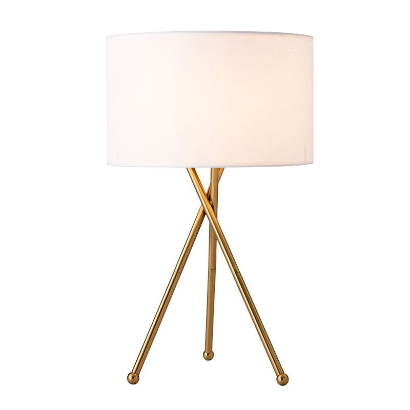 Fabric Drum Shaped Table Lamp Artistic 1 Bulb Nightstand Light with Metallic Tripod