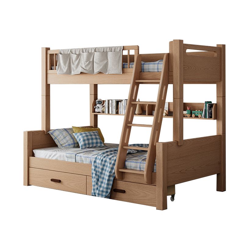 Modern Solid Wood Bunk Bed Panel Headboard Beech Kids Bed with Staircase