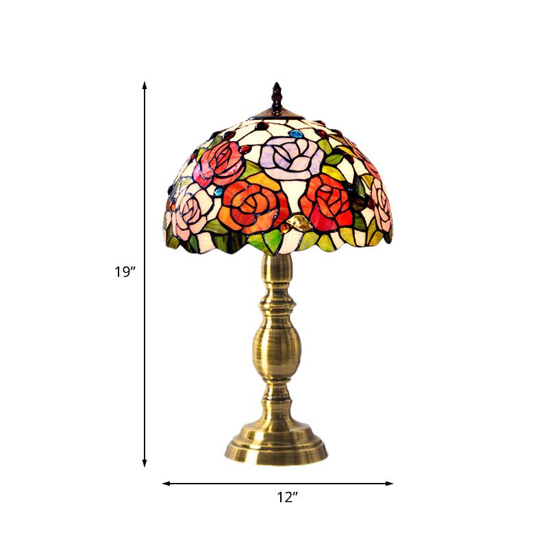 Cut Glass Brushed Brass Table Lighting Bowl Shaped 1 Head Victorian Rose Patterned Night Lamp