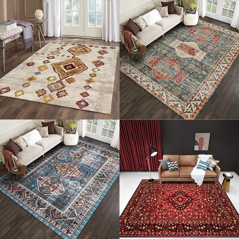 Casual Floral Printed Rug Multi Colored Polypropylene Indoor Rug Non-Slip Backing Easy Care Carpet for Bedroom