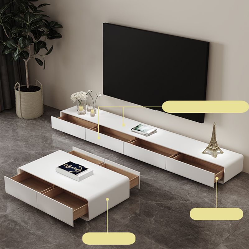 White Media Console Modern Faux Wood TV Stand Console with Drawers