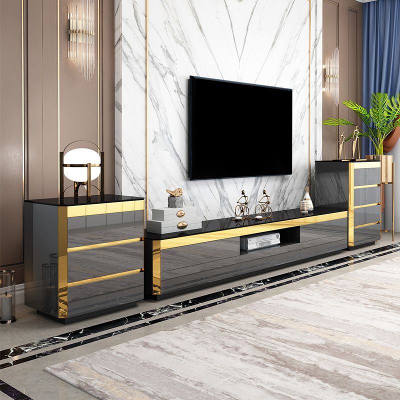 Open Storage TV Media Console Glam Media Console TV Stand with Drawers