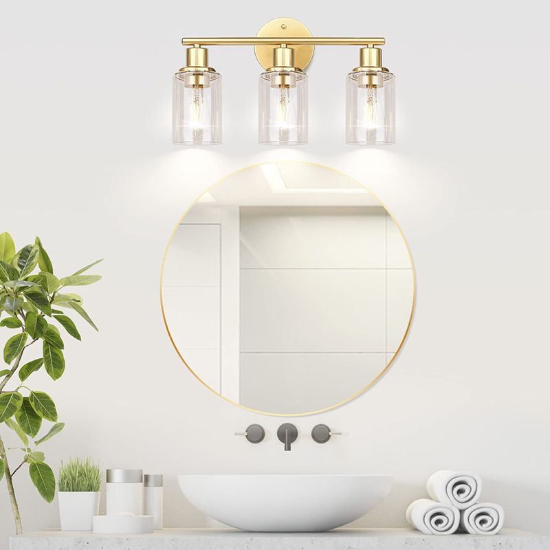 2 / 3 - Light Vanity Light Cylinder Clear Glass Shade Traditional Bathroom Vanity Lighting