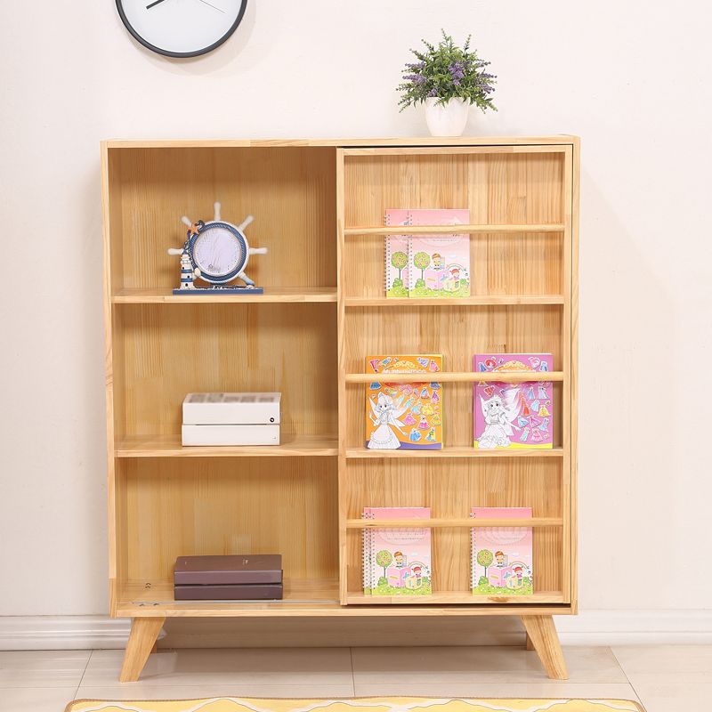 Wooden Standard Bookcase Natural Modern Closed Back Bookshelf with Doors