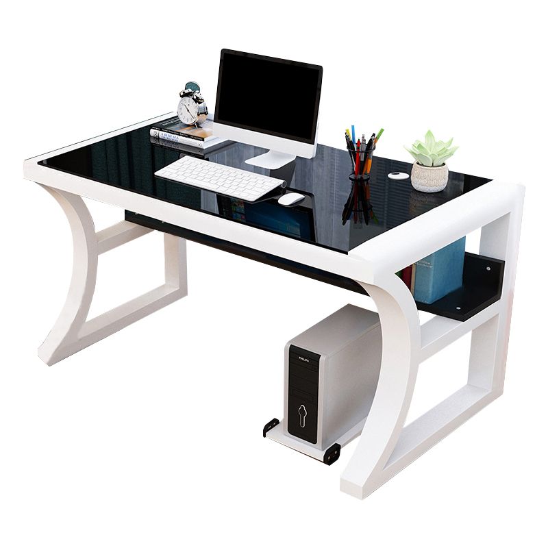 Modern Glass Top Office Desk 29.53" Tall 1 Shelf Office Desk