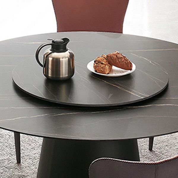 Round Dining Table Stone Top Dining Table in Black with Pedestal