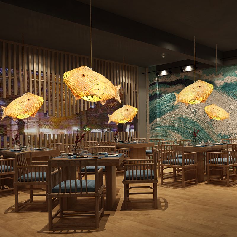 Pesce di bambù sospendere Luce a sospensione South-East Asia BEIGE Light per il ristorante