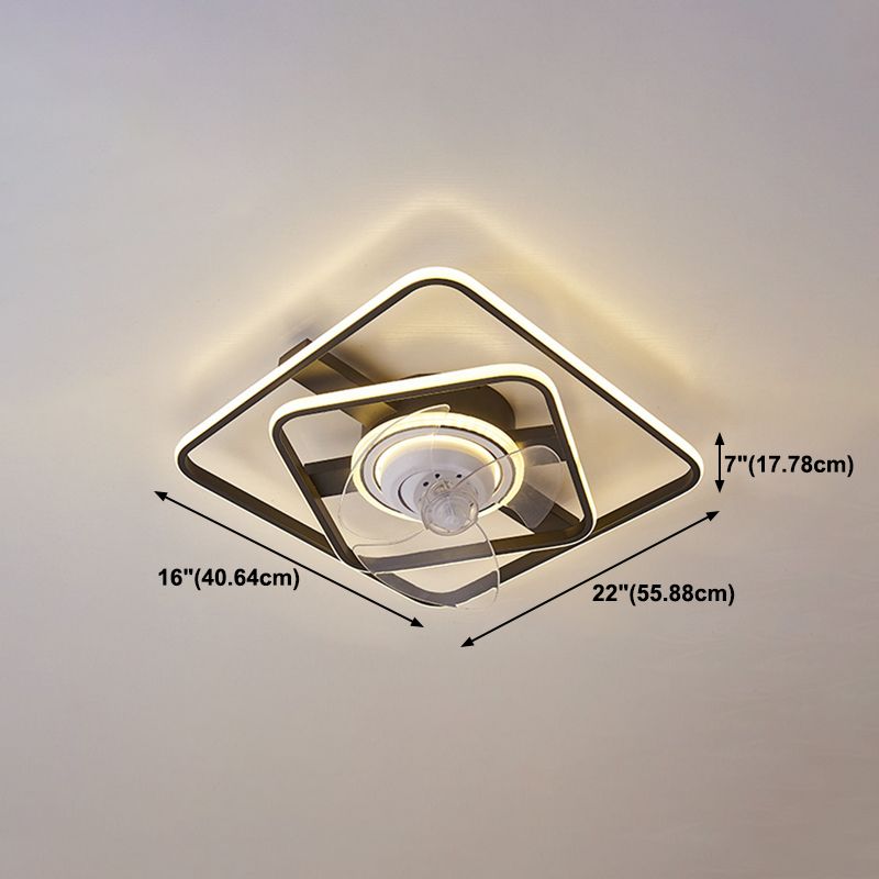 Black Geometry Flush Mount Ceiling Fan Simplicity LED Semi Flush Light