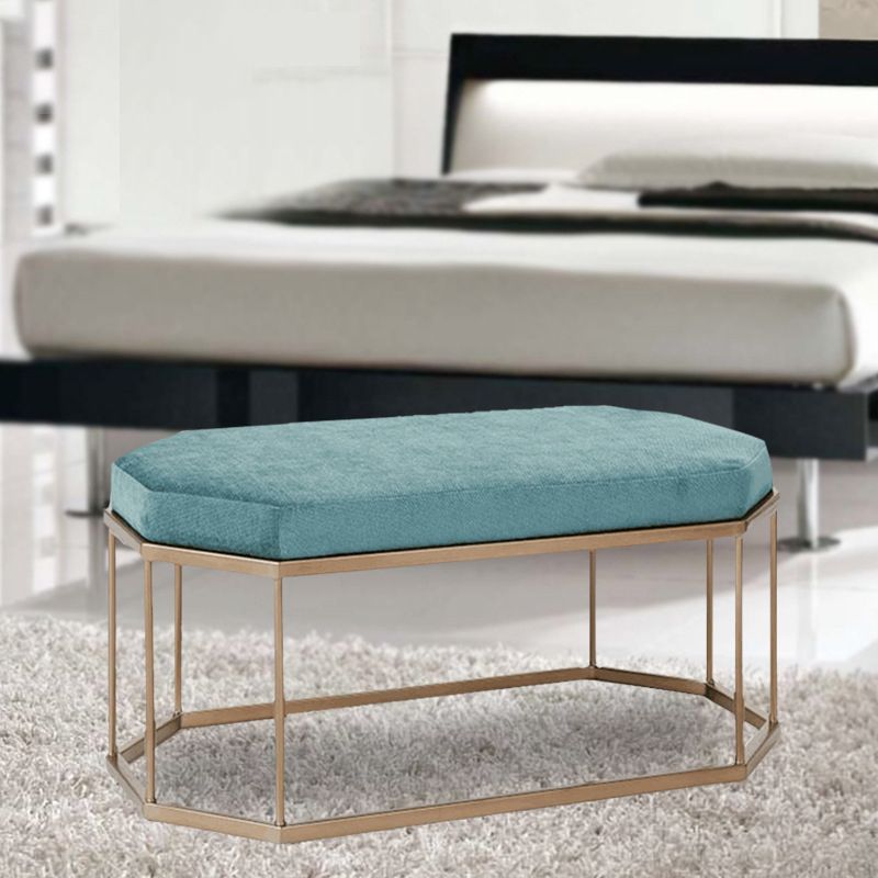 13.8 Inch Wide Cushioned Seating Bench Glam Metal Ottoman Bench