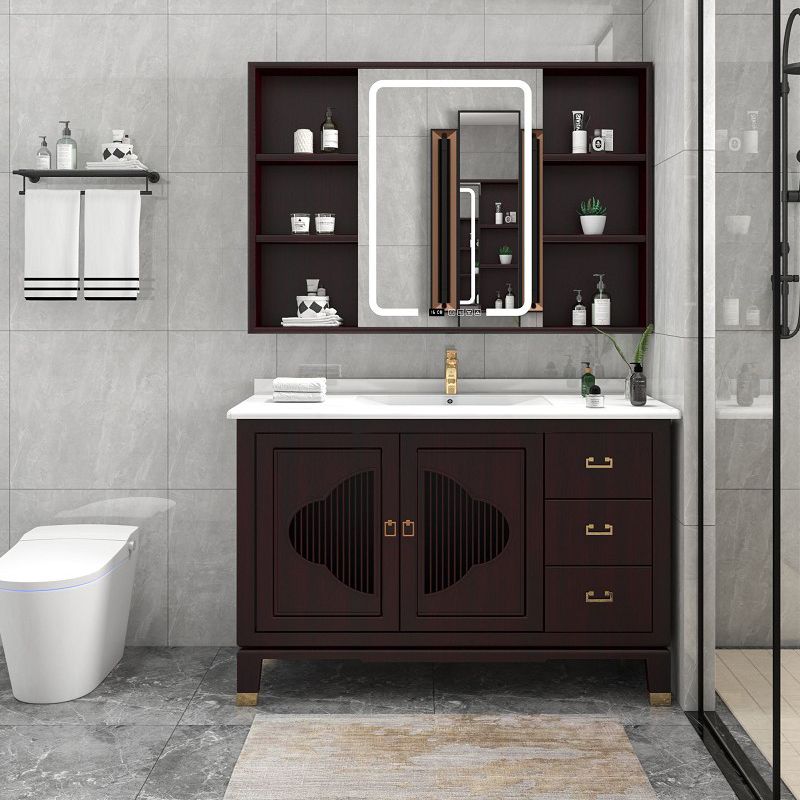 Traditional Bathroom Vanity Wood Standalone Cabinet and Shelving Included Vanity Set